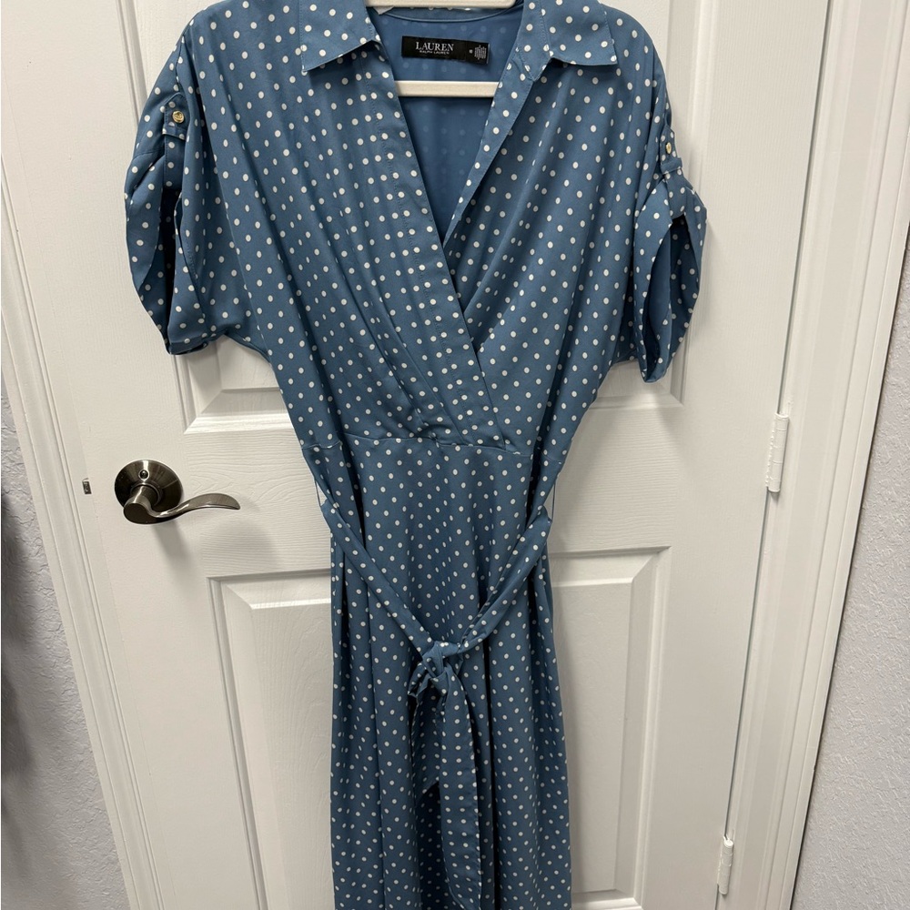 Ralph Lauren Blue Polka Dot Midi Dress